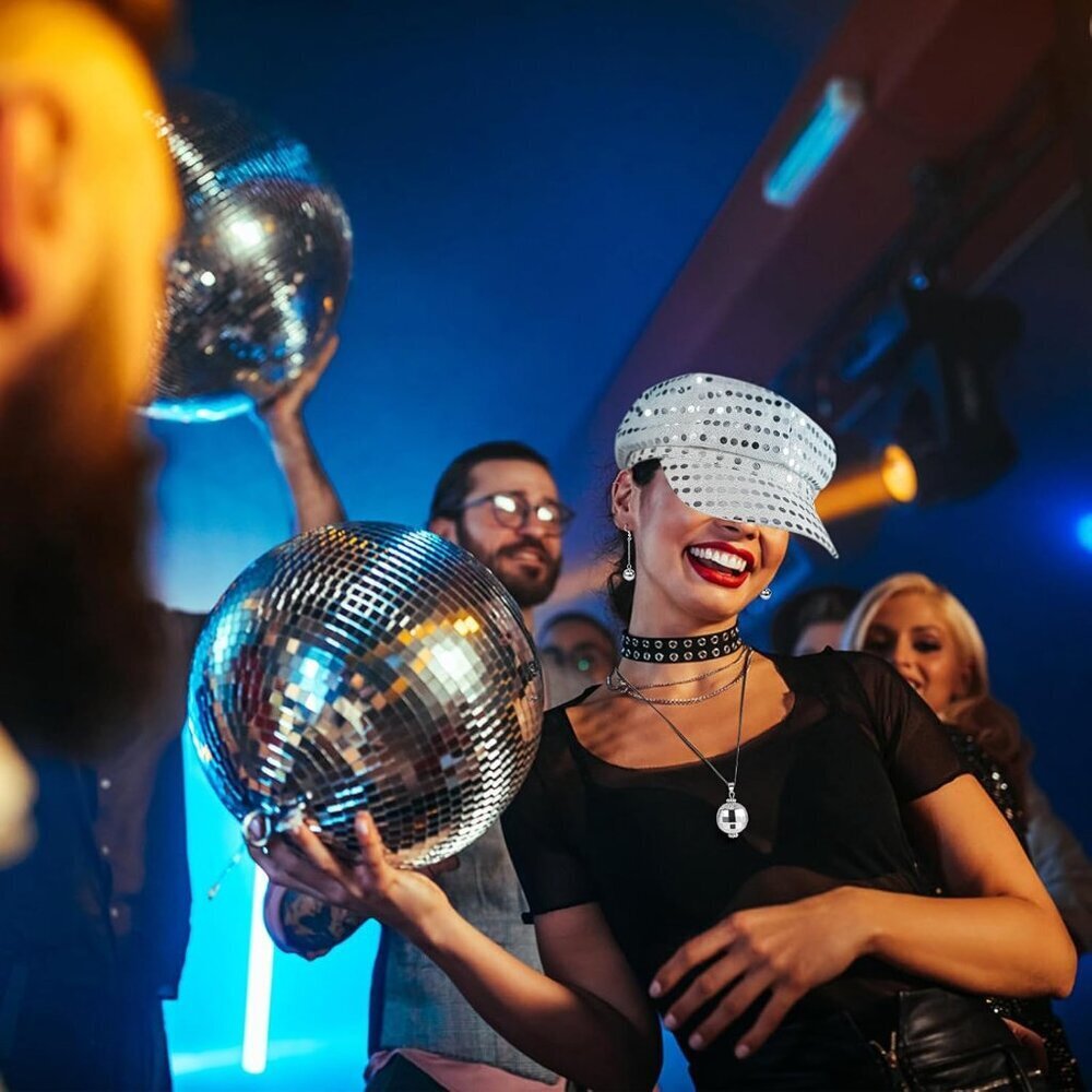 4PCS Disco Costume Accessories Set Sequin Hat Earrings Sunglasses Necklace for W - Picture 5 of 8